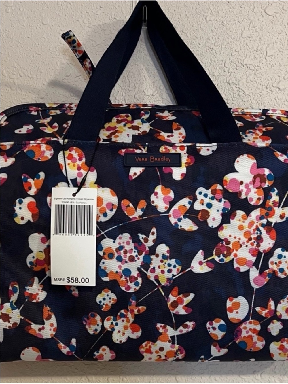 Vera Bradley Lighten Up Hanging Travel Organizer Cut Vines/Navy - Picture 2 of 8